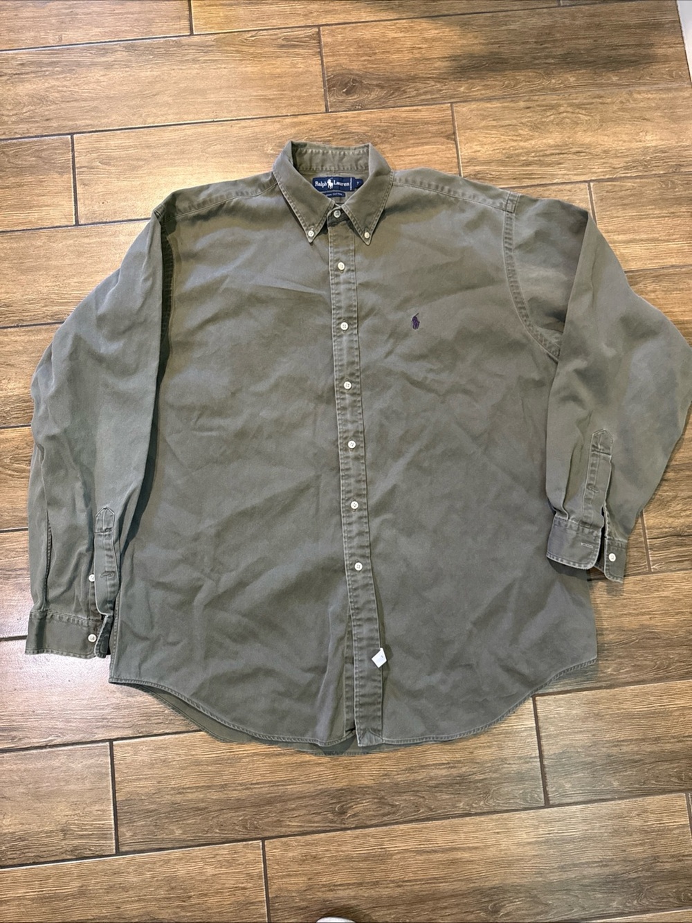 VINTAGE RALPH LAUREN OLIVE GREEN SHIRT 1990S Size XL